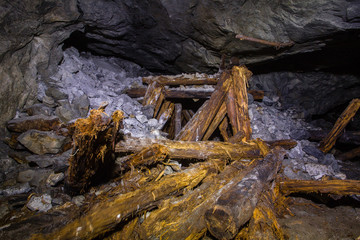 Underground abandoned ore mine shaft tunnel gallery