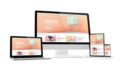 Wall Mural - computer gadgets with creative tutorials website space on screen