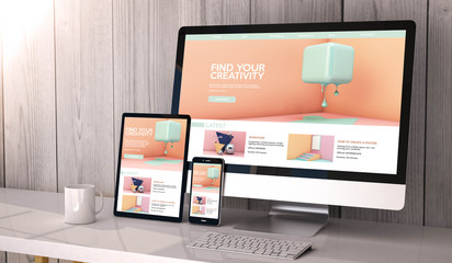 Poster - devices responsive on workspace creativity website graphic design