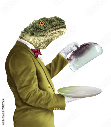 Cuadros en Lienzo homme tête de reptile- illustration- 3D- maître d'hôtel- chef