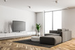 © ImageFlow - White living room interior with a TV set