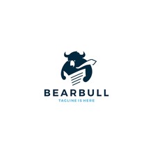 Bear Bull Reading Newspaper Wearing Tie Logo Mascot Icon Vector Template Illustration