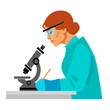 © Olena - Woman scientist looking through microscope and writing. Vector