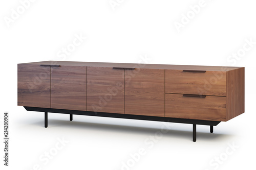 Fotografia, Obraz Wooden sideboard with retractable shelves. 3d render