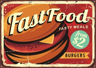 Wall Mural - Burger retro sign decoration for fast food restaurant.