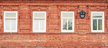 Banner With Red Brick Wall And White Vintage Windows