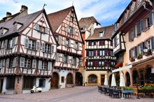 Picturesque Half Timbered Buildings Of The Alsatian City Of Colmar, France