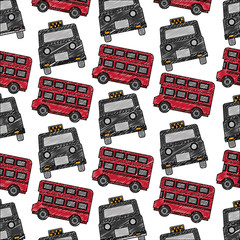 Wall Mural - bus transport and london classic taxi pattern