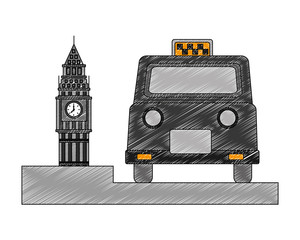 Canvas Print - big ben tower british with classic taxi