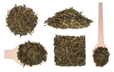 Wall Mural - Big set of Sencha tea isolated on white background