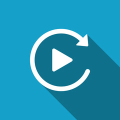 Poster - Video play button like simple replay icon isolated with long shadow. Flat design. Vector Illustration
