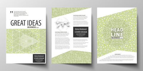 Wall Mural - Business templates, brochure, flyer, annual report. Cover design template, layout in A4 size. Green color background with leaves. Spa concept in linear style. Vector decoration for beauty industry
