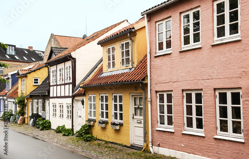 Foto Historische Wohnhäuser in der Altstadt von Aalborg, Jütland, Dänemark