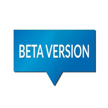 Blue Beta version speech bubble on white background