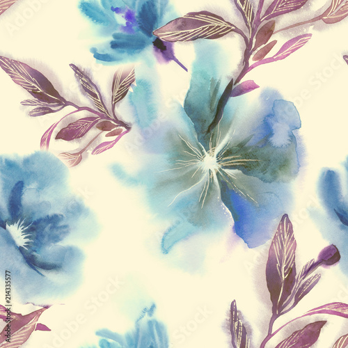 Plakat na zamówienie Watercolor Flowers Seamless Pattern. Hand Painted Illustration.