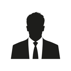 Business man icon. Male face silhouette with office suit and tie. User avatar profile. Vector illustration.
