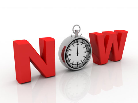3d illustration key now with stopwatch 