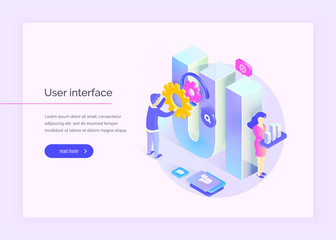 Fototapete - User interface. People interact with parts of the interface. Create a user interface. Modern vector illustration isometric style.	