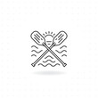 Paddles icon, Black thin line crossed canoe paddles icon with shadow, Boat oars vector for symbol of water sport and outdoor activities, River raft, kayak, canoe, paddles, life vest.