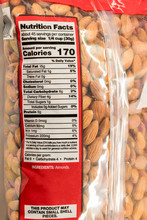 Nutritional Fact On The Bag Of Almond Nuts Close Up