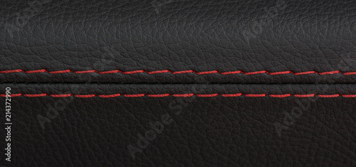 Cuadros en Lienzo closeup shot of black leather car seat with red stitch,sports luxury car