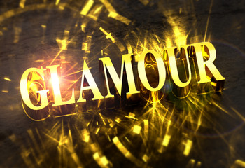 Wall Mural - Golden 'GLAMOUR' word with caustic light