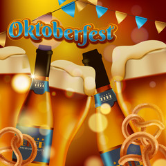 Wall Mural - Design poster with food and drink elements for traditional beer festival Oktoberfest