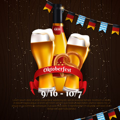 Wall Mural - Design poster with food and drink elements for traditional beer festival Oktoberfest