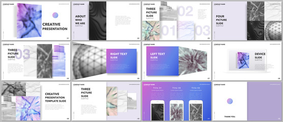 Wall Mural - Minimal presentations design, portfolio vector templates with elements on white background. Multipurpose template for presentation slide, flyer leaflet, brochure cover, report, marketing, advertising.