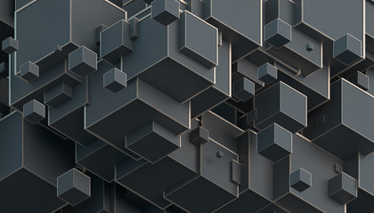 Aufkleber - Abstract 3d rendering of geometric shapes. Composition with cubes. Modern background design for poster, cover, branding, banner, placard.