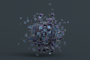Poster - Abstract 3d rendering of geometric shapes. Composition with cubes. Modern background design for poster, cover, branding, banner, placard.