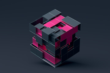 Aufkleber - Abstract 3d rendering of geometric shapes. Composition with squares. Cube design. Modern background for poster, cover, branding, banner, placard.