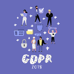Poster - general data protection regulation concept with characters. gdpr principles for the processing of pe