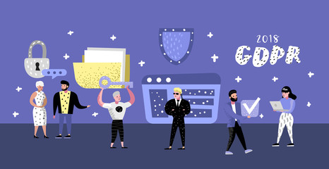 Poster - general data protection regulation concept with characters for poster, banner. gdpr principles for t