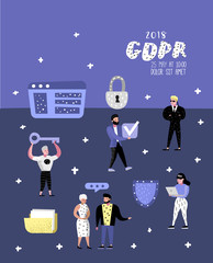Poster - general data protection regulation concept with characters for poster, banner. gdpr principles for t
