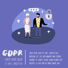 Poster - general data protection regulation concept with characters for poster, banner. gdpr principles for t