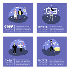 Poster - general data protection regulation concept with characters for poster, banner. gdpr principles for t