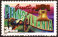 Greetings From Pennsylvania Postcard On Postage Stamp