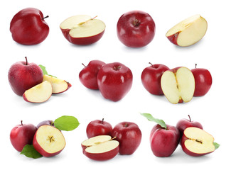 Canvas Print - Set with fresh ripe apples on white background