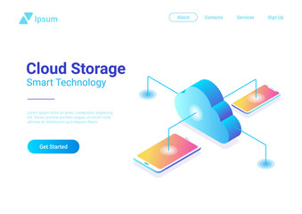 Poster - isometric flat data cloud storage network vector hosting