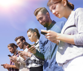 Wall Mural - young people using smartphones to search network