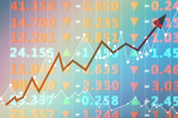 Poster - Stock exchange graphs and rates on color background. Financial trading concept