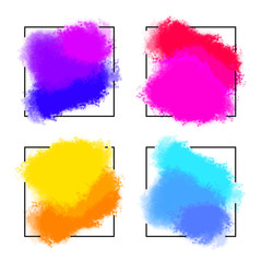 Poster - artistic backdrops, vector with brush strokes and square frames for banners, brush paint look small backgrounds with colorful hand painted stains