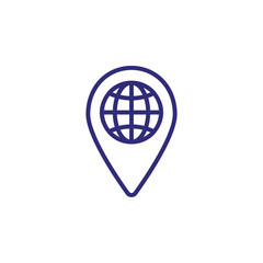 Poster - Global forum line icon. Pointer, world, globe. Global business concept. Can be used for topics like professional meeting, economics, international communication