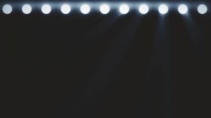 Poster - Bright stage lights flashing. Free stage with lights. Stage lighting background. Concert light.  Stage Spotlight with Laser rays
