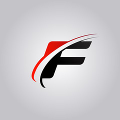 Sticker - initial F Letter logo with swoosh colored red and black