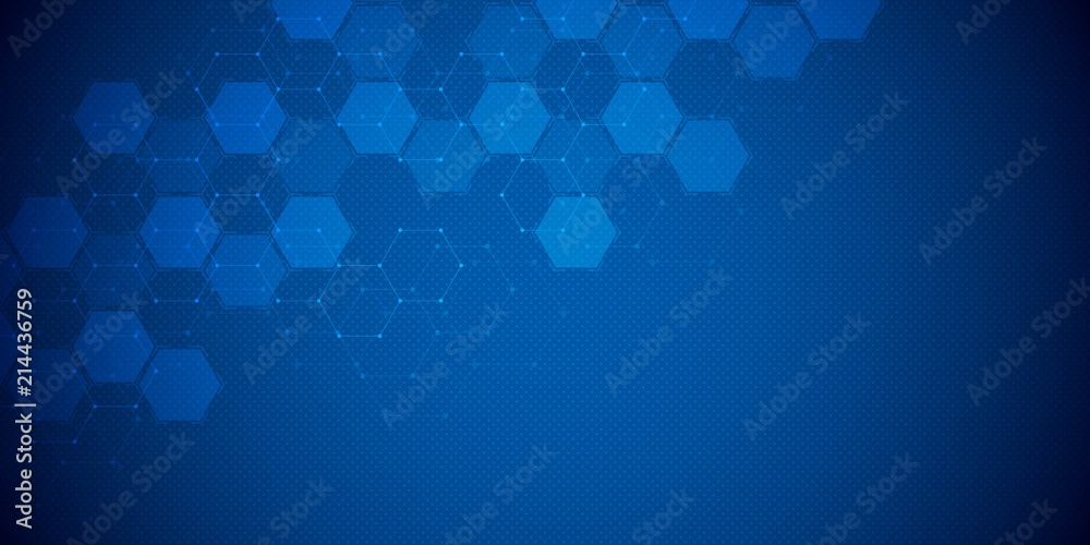 Abstract science and technology concept from hexagonal elements. Polygonal geometric design with hexagons pattern. Hi-tech digital background. - obrazy, fototapety, plakaty 