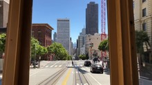 A Gimbal Shot From The Back Of A Trolly Traveling Through San Francisco
