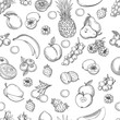 © vectortatu - Frutas background. Fruits garden line drawing vector seamless pattern, fruit diet texture