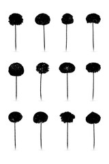 Sticker - Vector set with isolated silhouettes of decorative trees. Winter landscape with maples growing in snow. White background